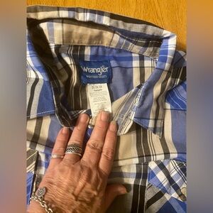 Wrangler Pearl Snap Blue Western Cowboy Rodeo Men's 3X long sleeve shirt
